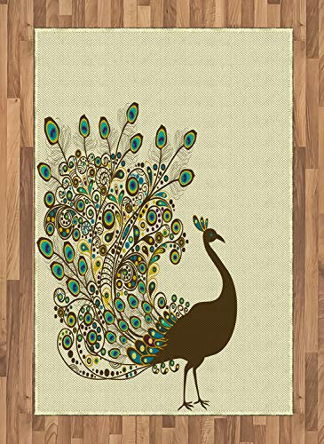 ABAKUHAUS Pfau Teppich, Pfau Vogel Profil, Deko-Teppich Digitaldruck, Färben mit langfristigen Halt, 120 x 180 cm, Mehrfarbig
