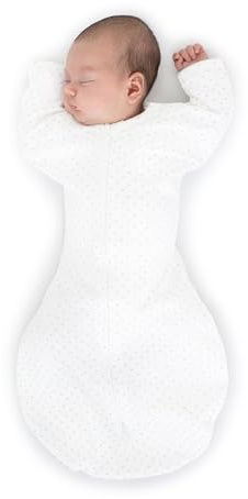 SwaddleDesigns Transitional Swaddle Sack, Arms Up Half-Length Sleeves & Mitten Cuffs, Swaddle for Newborn Transition to Baby Sleep Sack Wearable Blanket, Medium, 3-6 Month, 14-21 lb, Sterling Dots