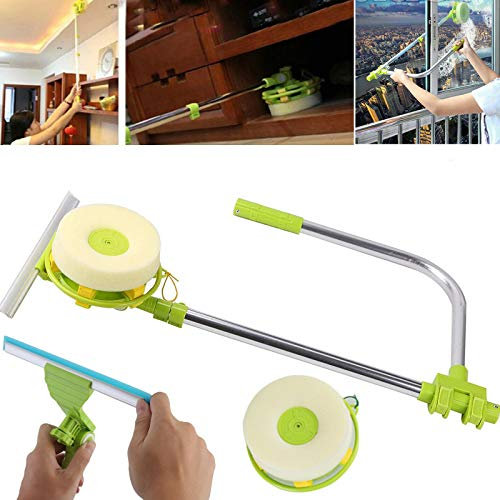 U Shape Telescopic Window Cleaning Tool Smart Angle Adjustable Handle Cleaner with Squeegee & Sponge Head, Cleaning Glass Dust Brush Wiper Indoor Safety Window Squeegee Cleaner Tools Kit