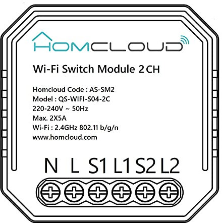 Homcloud SM2 Modulo Smart Interruttore Intelligente Wi-Fi 2 canali da incasso, controllo da APP, Alexa o Google