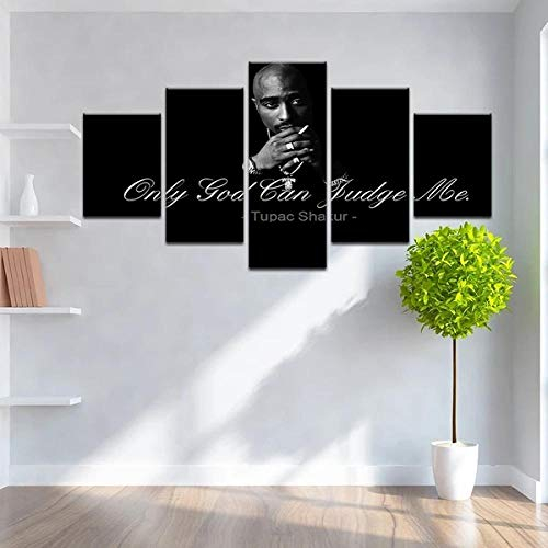 5 Stück Drucke Auf Leinwand Gedruckt Malerei Wohnzimmer Wand Kunst Leinwand Tupac Nur Gott Kann Mich Richten Poster Bild XXL Wohnzimmer Wohnkultur Kreatives Geschenk (Gerahmt)
