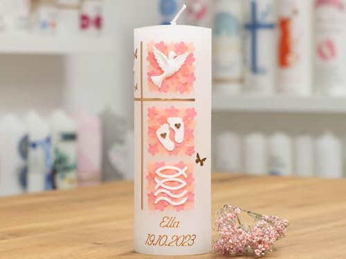 meinkerzenshop Taufkerze Rustik Ella Junge oder Mädchen mit Name und Datum, individuell, persönlich u. handgemacht 17515