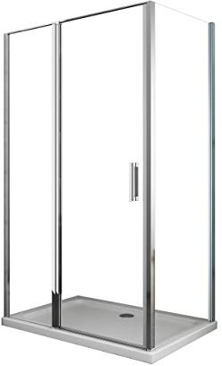 Cabina de ducha con pared lateral fija y frente con puerta batiente (86.5-89 fija x 137-140 pared + batiente (60+80))