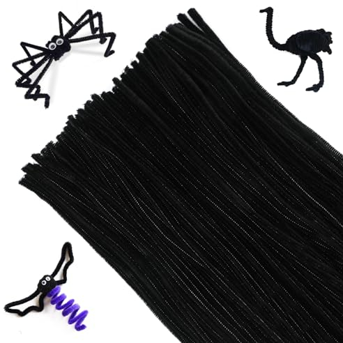 G2PLUS 200 Stück Schwarz Pfeifenreiniger, 6mm Pfeifenputzer zum Basteln, Chenilledraht 30CM Plüschdrähte Biegeplüsch Weihnachten Pfeifenreiniger Set für Kinder Zum Basteln und Dekorieren