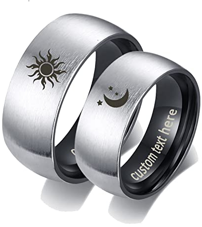 ANAZOZ 2 Stück Eheringe Paarpreis Edelstahl Gebürstet Sonne und Mond Eheringe Elegant Freundschaftsringe Schwarz Trauringe Hammerschlag mit Kostenlos Gravur