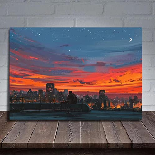 MINGYXZZT Leinwandbild Modern Art Stadtlandschaft bei Sonnenuntergang Bild Druck Auf Leinwand Ölbild für Zuhause, moderne Dekoration, Dekodruck 40x50cm Kein Rahmen