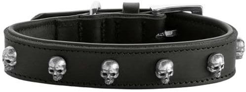 HUNTER Hundehalsband Tijuana, Farbe: schwarz, hochwertiges Rindsleder, weich unterlegt, fellschonend, Handarbeit, dekorative Totenköpfe, robust & modisch, Made in Germany, Größe: 40