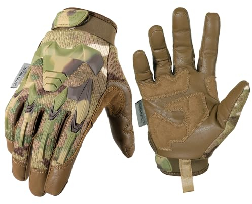 WTACTFUL Taktische Handschuhe,Tatical Gloves,Motorrad Handschuhe,Herren Touchscreen Motorradhandschuhe für Mountainbike, Motorcross,Klettern,Security,Wandern,Motorrad,Jagd Leder Tarnung L