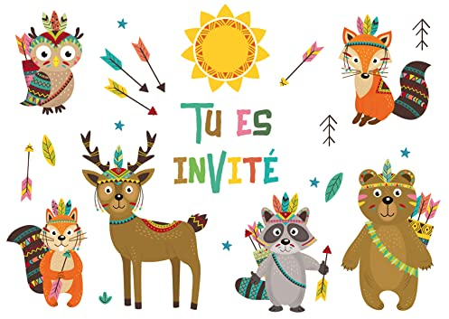 Edition Colibri 10 Einladungskarten Waldtiere auf Französisch für einen Kindergeburtstag oder eine Waldparty (11130)