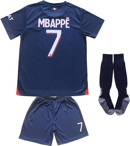 Mbappe #7 2023/2024 Heim Trikot Shorts und Socken Kinder und Jugend Größe (Navy,176)