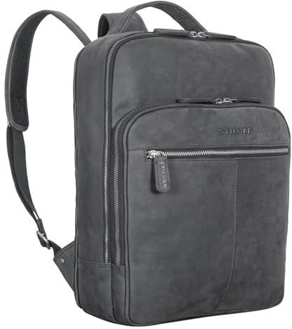 STILORD 'Pietro' Business Lederrucksack Groß Laptoprucksack 15.6 Zoll Vintage Backpack für Büro Arbeit Uni Trolley Aufsteckbar XL Echtleder, Farbe:anthrazit