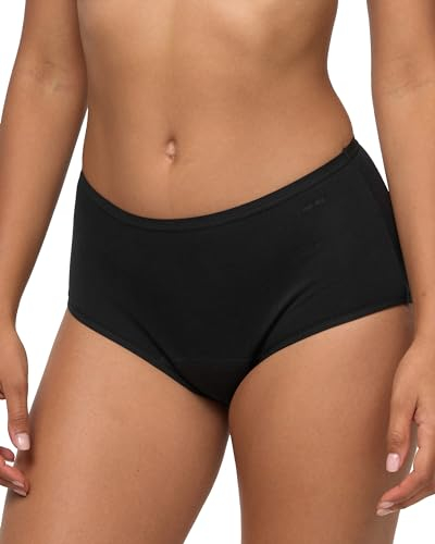 Nur Die Alles Unbeschwert Taillenslip saugstarke diskrete Hygienewäsche waschbar & wiederverwendbar aus Baumwolle Damen, schwarz, L