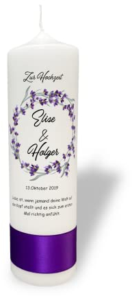 Hochzeitskerze Blumenkranz Lila