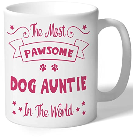 Dog Auntie Mug Pawsome Gifts (Raspberry Print) for Women Lover Owner Present Ceramic 10oz/300ml