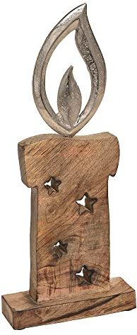Großer XXL Aufsteller Kerze Deko-Figur Weihnachts-Kerze aus Holz & Metall in braun & Silber Weihnachts-Deko Deko-Figur Weihnachtsdekoration Weihnachten Herbst Weihnachts-Deko Advent Geschenk-Idee