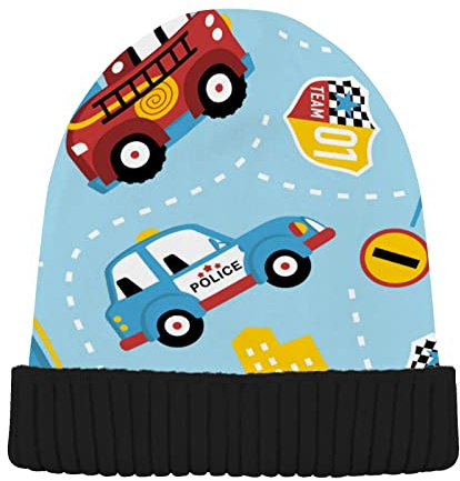 Rescue Firefighter Herren Neuheit Beanie Mütze Polizei Auto Damen Winter Strickmütze Schwarz, Schwarz , 62