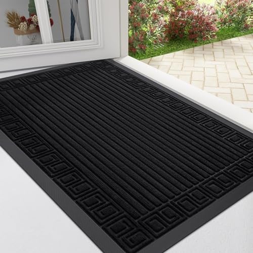 Homaxy Door Mat, Heavy Duty Natural Rubber Doormats, Dirt Trapper, Easy Clean Washable, Low Profile Entrance Mat for Front Back Door Indoor Outdoor - Black Greek Keys, 40x60 CM