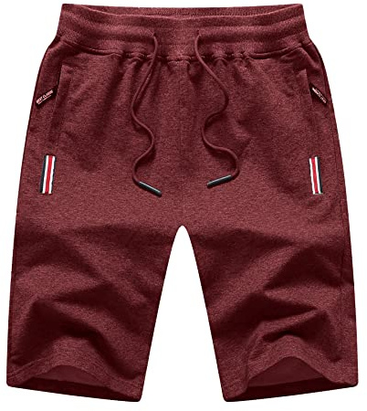 Tansozer Mens Shorts with Pockets Summer Sport Running Shorts Elasticated Waist Gym Jogger Jogging Shorts Casual Cotton Lightweight Stretch Shorts Red S