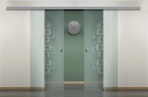 Porta scorrevole doppia anta in vetro a due ante contrapposte con maniglietta inox (60+60 x 210 cm) (VETRO CON DISEGNI)