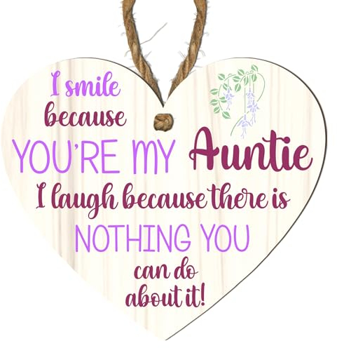 Auntie Funny Sign - Unique Gift For Aunt, Aunty Birthday Present, Christmas Surprise - Wooden Heart Plaque With Detailed Printing, Perfect Decorative Keepsake for Aunty's Special Occasions