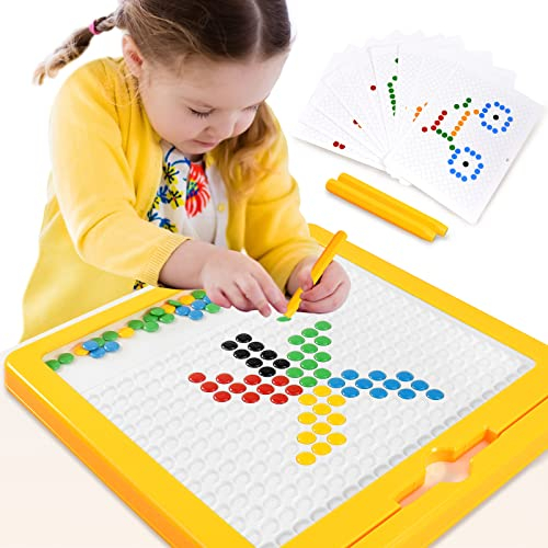 YYDeek Magnetic Drawing Board for Kids Ages 4-8, Magnet Doodle Board for Toddlers 1-3, Magnetic Dot Art with 2 Pens, 10 Double-Sided Flash Cards and Beans, Montessori Toys for Boys Girls