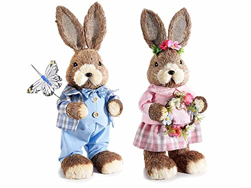 Gruppo Maruccia - Osterhasen aus Stroh - Handwerk für Zuhause und Geschäfte - Geschenkidee für Kinder - 2er Set - Höhe 36 cm