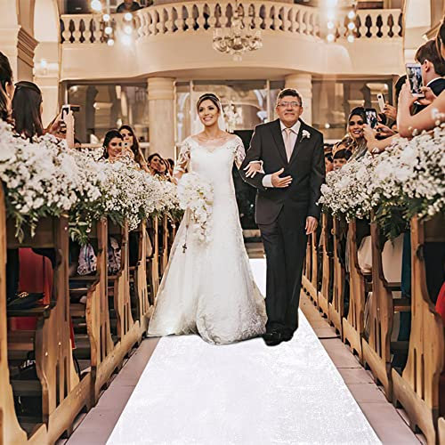 B-COOL Gangläufer mit Pailletten, 1,2 x 6,1 m, weiße Pailletten, Gangläufer für Hochzeitszeremonie, Hochzeit, Teppich, Innenbereich, Neujahr, Party, Glitzer, Gangläufer