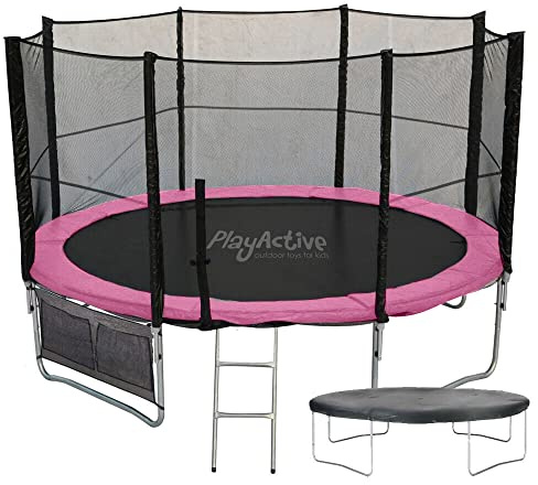 PlayActive 6ft / 8ft / 10ft / 12ft / 14ft / 16ft Kids Trampoline with Safety Enclosure Net, Ladder, Weatherproof Cover, Shoe Bag Included…