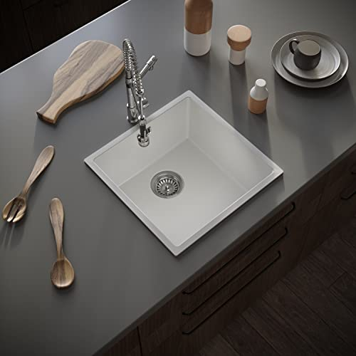 Excel Home Kitchen Sink with Strainer & Overflow - Luxurious Single Bowl Kitchen Sinks Made of Pressed Material - Scratch Resistant & Simple to Keep Clean – Hygienic & Sound Absorbing (Gloss White)