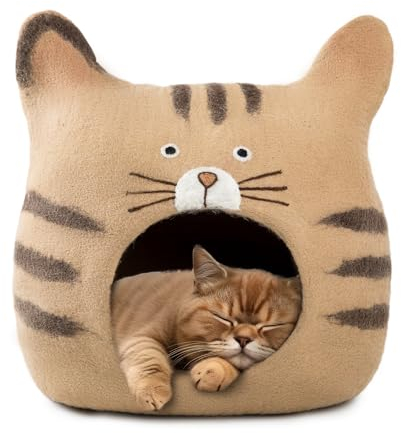 Katzenhöhle aus Wolle, extra warm, handgefertigt, umweltfreundlich, stilvolles braunes Design (Himalaya-Katze), ultimativer Komfort für Innenbereich