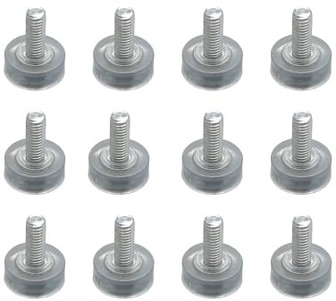 RLECS Lot de 12 pieds de meubles réglables en caoutchouc dur transparent fileté M6 - Diamètre 18 mm - Pour tables, chaises, comptoirs, bancs, meubles