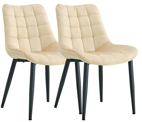 Krok Wood 2X Christian - Esszimmerstuhl, Wohnzimmerstuhl, Bürostuhl, Metallbeine (Beige, 2)
