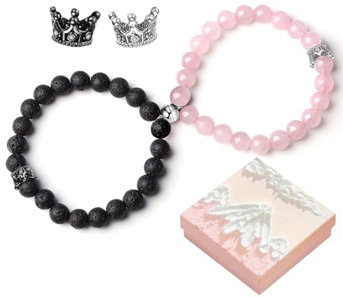 GWAWG Magnetische Paar-Armbänder, passende gegenseitige Anziehungskraft, für immer Beziehung, lange Distanz, geflochtenes Seil, Perlen, Kristall-Armband, Geschenk für Liebhaber, Freund, Freundin, 18