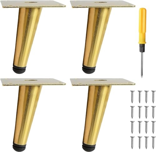 Uotyle 4Pcs 4 Metall schräg Möbel Beine 10cm, Kegel Schrank Beine Edelstahl Tischbeine No-Slip Silent für DIY Möbel, Sofas, Schränke (Gold)