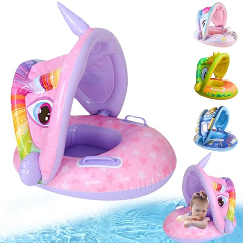 YOUYIKE Azul Flotador de Piscina para bebé, Protección Inflable Flotador de Natación con toldo de Protección Solar, Ayuda para Nadar Bebé, Anillo de Natación para Bebé para Niños Bebés de 1-4 año