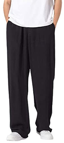 Pantalon Large Homme Coton et Lin- Pantalon Grande Taille,Pantalon Yoga Taille Elastique Couleur Unie Loisirs Ample avec Poches Pantalons LéGer et Respirant Comfy Polyvalents de Base Pants