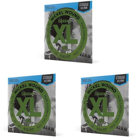 D'Addario EXL117 XL Nickel Wound Medium Top/Extra Heavy Bottom (.011-.056) Electric Guitar Strings (Paquete de 3)