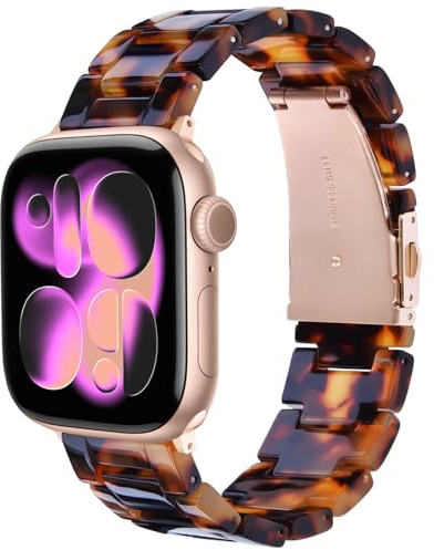 V.R.HOPE Modern Resin Strap for Apple Watch 40mm 41mm 42mm 38mm Women Men | Lightweight & waterproof. Formal tortoise shell & leopard band compatible with iWatch SE Series 11/10/9/8/7/6/5/4/3/2/1