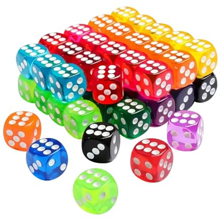 Bunte Spielwürfel, 14 mm, kleine Klassenzimmer-Würfel, Mathematik-Würfel, Rollenspiel-Würfel, Acryl, 6-seitige Würfel, Standardgröße, farbige Würfel für Tischspiele, 100 Stück