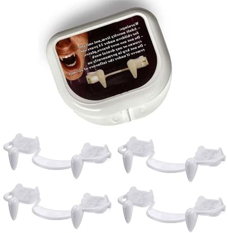 4 Pieces Retractable Vampire Fangs Kit, Halloween False Tooth, Retractable Vam-pire Teeth Fangs, White Horror False Teeth Props Party Favors Accessories Gift (A)