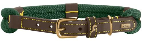 HUNTER Hundehalsband Malia, Farbe: dunkelgrün/Dunkelbraun, aus geschmeidigem Tau & robustem Leder, leicht, strapazierfähig, moderner & eleganter Look, frische Farben, Made in Germany, Größe: 50