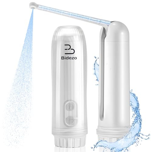 Bidezo Bidet portatile, mini bidet da viaggio impermeabile IPX6 con 2 modalità di pressione, ugello regolabile a 180° per igiene personale/cura lenitiva post-partum/trattamento perineale ed emmoroide