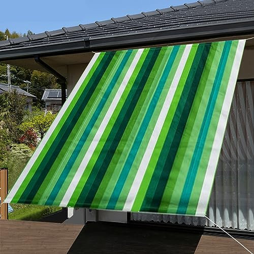 Brise-vue pour balcon, 60 x 200 cm, protection UV, coupe-vent, clôture pour terrasse, jardin, porche, rayures vertes et blanches, brise-vue pour espace extérieur
