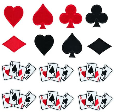 Yalulu 14 Stück Spielkarten Aufnäher Patches für Jacken Jeans Kleidung, Poker-Herz Bügelbilder Flicken Stoff Patch Kleider Aufnäher Patches Aufbügler zum Aufbügeln Bestickte Applikation