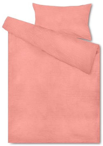 Hook Kinderbettwäsche Set 100x135 cm aus 100% Musselin Baumwolle – Atmungsaktiv & Weich, Handgefertigt | Baby Bettwäsche mit Kissenbezug 40x60 cm (Rosa, 135 x 100cm)