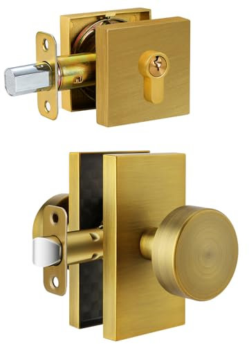 HIEMEY Türknauf aus antikem Messing mit Riegel, Einzylinder-Riegel und Türknauf-Set