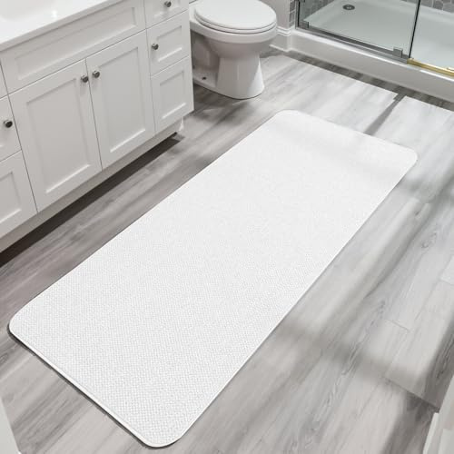 Bath Mat,Ultra Thin Bathroom Runner Rugs,Large Bath Mats for Bathroom,Quick Dry,Non-Slip,Machine Washable,Low Pile,Bath Rug,Shower Outside,Sink,Home Decor Accessories.Cream,1'5x4'11(17x59inch)
