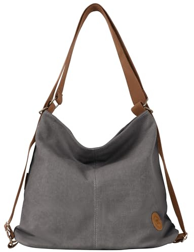 Ausing Damen Große Canvas Tote Bag 4-in-1 Convertible Rucksack Canvas Leichte Crossbody Umhängetasche für Arbeit Reisen