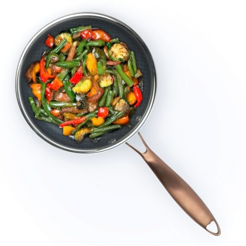 David Burke GeoClad Ceramic Hybrid Non-Stick 8 Fry Pan – Stainless Steel Sear Surface, Geometric Pattern, Tri-Ply Clad Body, PFOA-Free, Dk Gray/Copper