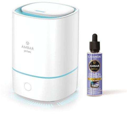 TIENDIFY - Humidificador de Esencia y Difusor de Aroma con Luz LED Ambar Perfums + Esencia 50 ml. a Elegir - Aromaterapia - Ideal para Hogar, Oficina y Dormitorio (Lavanda)